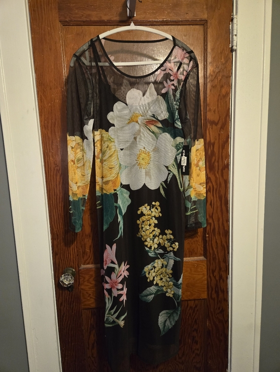 Karl Lagerfeld Dresses & Skirts - Karl Lagerfeld Black Sheer Dress with Yellow Floral Print- NWT- SIZE MEDIUM